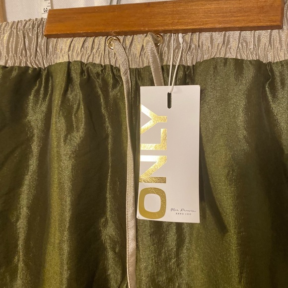 Has it all: Snazzy Satin Joggers in Autumn Green w Vertical Stripe NWT Hot Pants - Picture 4 of 10